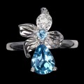 Silberring natürlicher Swiss Blue Topas Größe 14