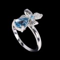Silberring natürlicher Swiss Blue Topas Größe 14