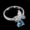 Silberring natürlicher Swiss Blue Topas Größe 14