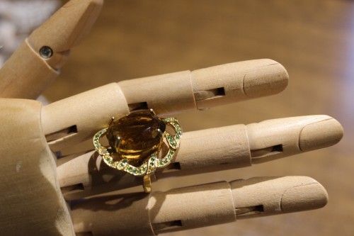 Ring 925 cognac quartz tsavorite size 14