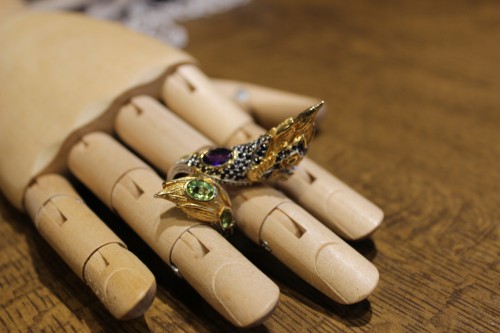 Ring sapphires, olivine, silver 925, dragon, size 16.5