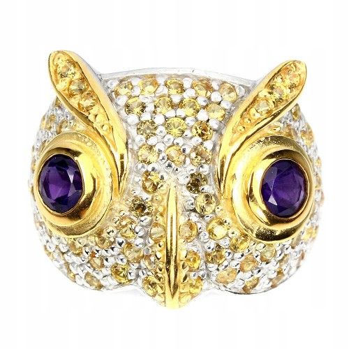 Eule Ring 925 Amethyste Saphire Größe 16 natur