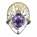 Silberbrosche 29,63 ct Amethyst Saphire Fliege