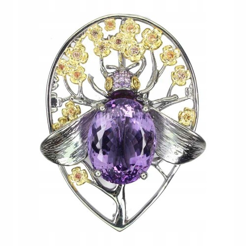 Silberbrosche 29,63 ct Amethyst Saphire Fliege
