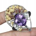 Silberbrosche 29,63 ct Amethyst Saphire Fliege