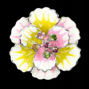 Silberring 925 Emaille Turmalin Blume Größe 17