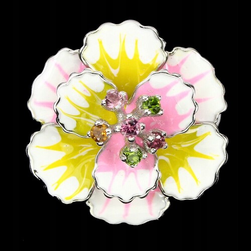 Silberring 925 Emaille Turmalin Blume Größe 17
