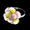 Silberring 925 Emaille Turmalin Blume Größe 17