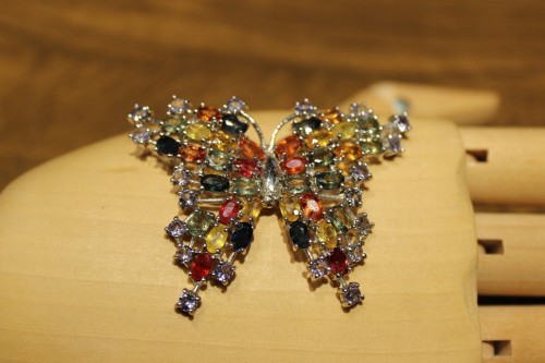 925 Silber Saphir Brosche schöner Tansanit Schmetterling