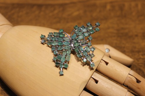 Brosche Silber 925 Smaragde Schmetterling Anhänger