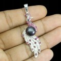 Anhänger Silber Perle 925 natürliche Rubine Pfau
