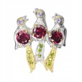 Brosche Silber Granat 925 natürlicher Tansanit Vogel