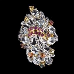 Silberring mit Aquamarinen Rubinen Größe 18,5