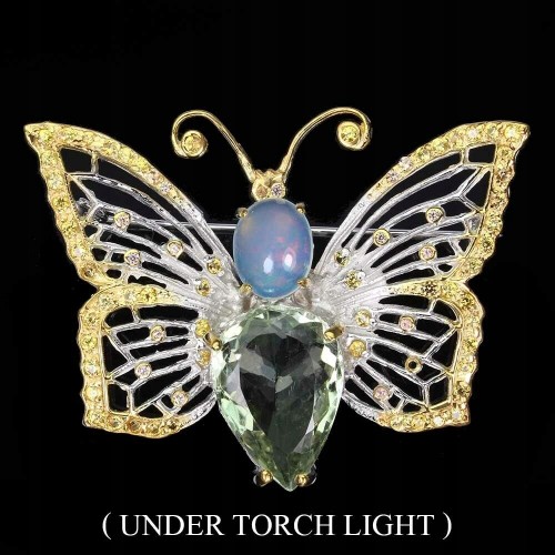 Schmetterling Brosche aus Silber Amethyst 9,56 ct Opal Saphire