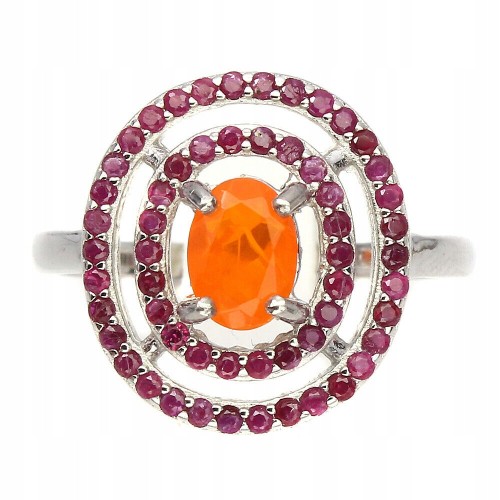 Opal Ring aus 925 Silber mit rosa Saphiren Größe 18