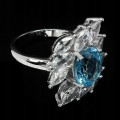 Silberring natürlicher Swiss Blue Topas Größe 14