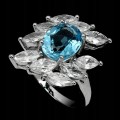 Silberring natürlicher Swiss Blue Topas Größe 14