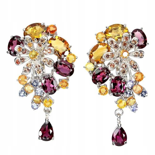 Silberne Tansanit Ohrringe Granaten Citrin Blumen