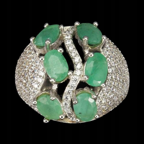 Silberring 925 natürliche Smaragde Größe 12