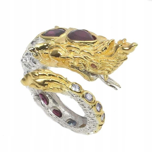 Sapphires ring, silver 925, Thai dragon, size 15.5
