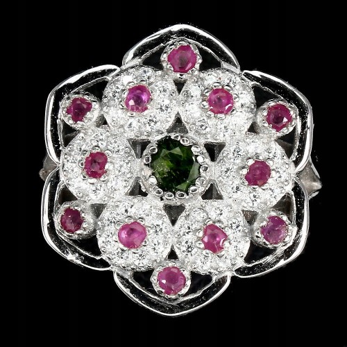 Natural ruby diopside flower ring size 11.5