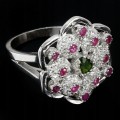 Natural ruby diopside flower ring size 11.5