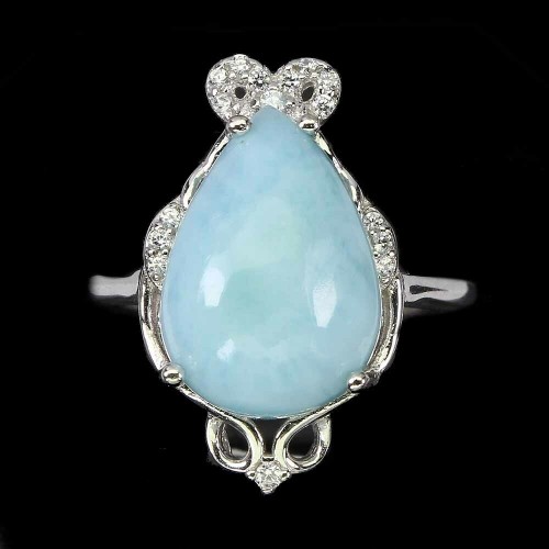 Silberring natürlicher Larimar 14x10mm Größe 12