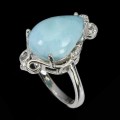 Silberring natürlicher Larimar 14x10mm Größe 12