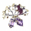 Silberbrosche natürlicher Amethyst Granat Zoisit