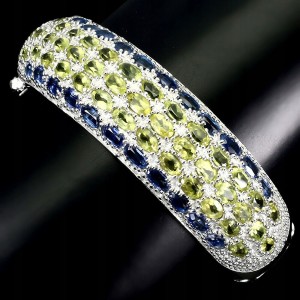 Silberarmband mit natürlichem Olivin 925 Kyanit