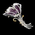 Silberbrosche Saphire Rubin Zoisit Blume 