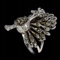 Natural ring, 925 silver, marcasite size 17 peacock