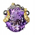 Amethyst ring, 46.47 ct, silver sapphires, size 17