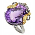 Amethyst ring, 46.47 ct, silver sapphires, size 17
