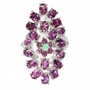 Silver ring with natural rhodolite emerald size 13