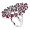 Silver ring with natural rhodolite emerald size 13