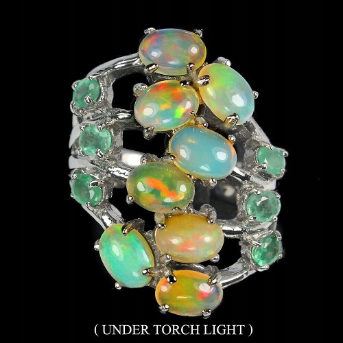 Ring Opale Smaragde Größe 18,5 Silber 925