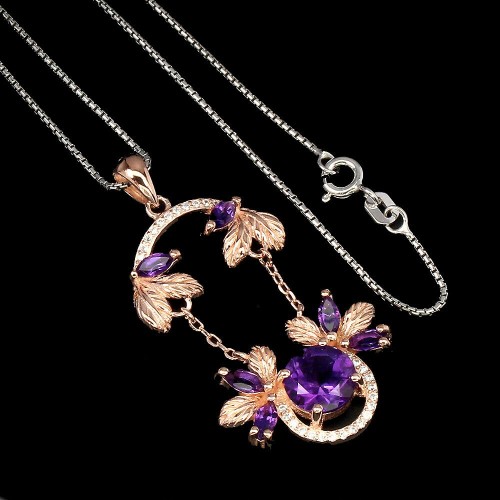 Silberkette natürliche Amethyste Zirkonia 9