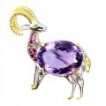 Silberbrosche Ziege 22.20ct Amethyst Granate 925