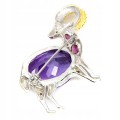 Silberbrosche Ziege 22.20ct Amethyst Granate 925