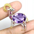 Silberbrosche Ziege 22.20ct Amethyst Granate 925