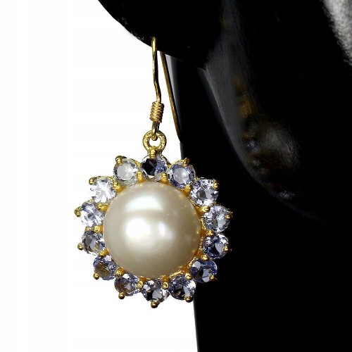 Tanzanite 925 silver natural pearl earrings 10