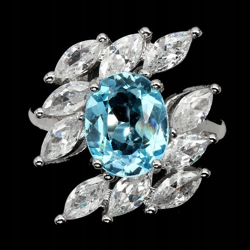 Silberring natürlicher Swiss Blue Topas Größe 14 2