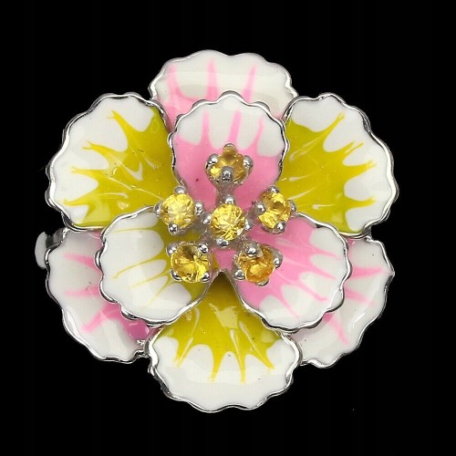 Silberring 925 Emaille Blume Saphire Größe 17