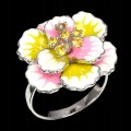 Silberring 925 Emaille Blume Saphire Größe 17