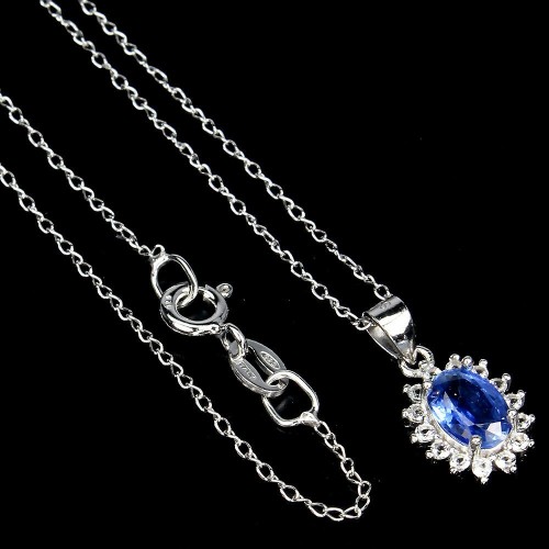 Kyanit Halskette aus natürlichem Silber mit 925 Zirkonia