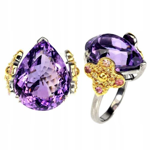 Ring Amethyst 20x15mm Saphire Silber Größe 15