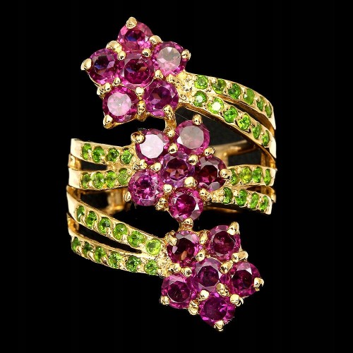 Ring 925 Blumen Granaten Größe 16 Diopsiden