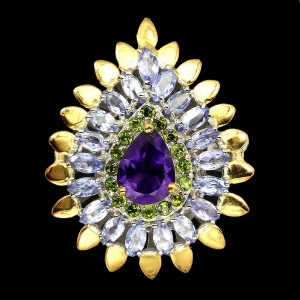 Silberring 925 Amethyst Tansanit Größe 18