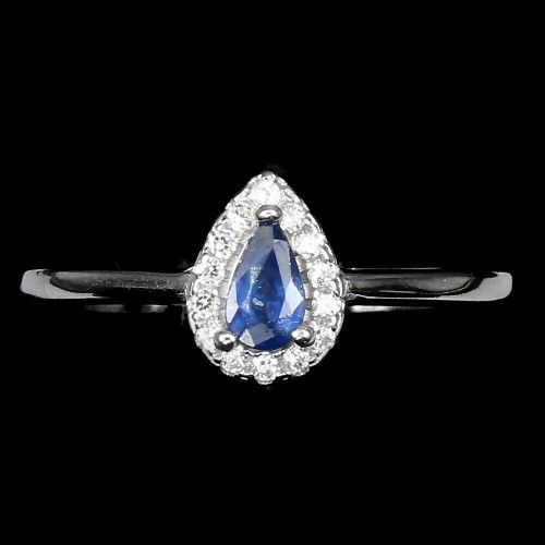 Silberring natürlicher blauer Saphir Größe 14